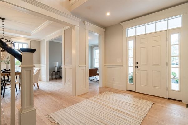 Dining room, Interior, Pendant Lights, Recessed Lighting, Wood Texture Flooring