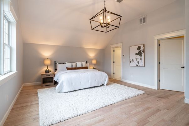 Bedroom, Interior, Pendant Lights, Wood Texture Flooring