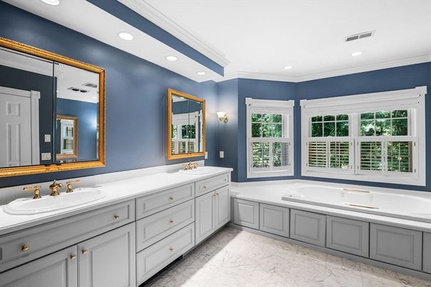 Bathroom, Dual Sink Vanities, Interior, Marble, Recessed Lighting
