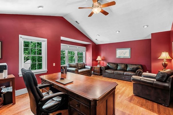Home Office, Interior, Living room, Recessed Lighting, Wood Texture Flooring