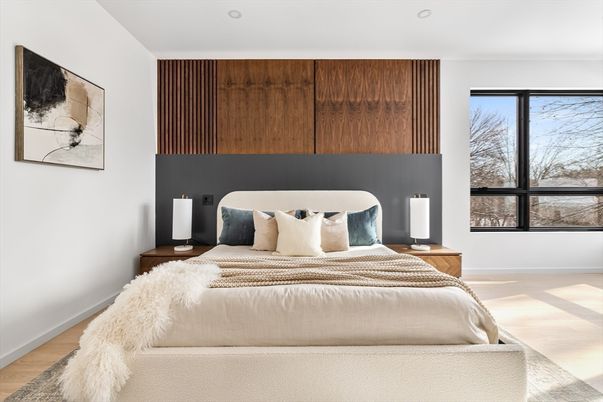 Bedroom, Interior, Recessed Lighting, Wood Texture Flooring