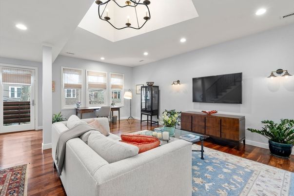 Interior, Living room, Recessed Lighting, Wood Texture Flooring