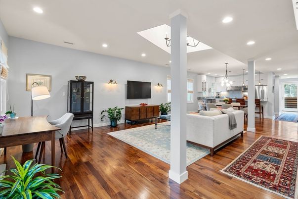 Interior, Kitchen, Living room, Pendant Lights, Recessed Lighting, Stainless Steel Appliances, Wood Texture Flooring