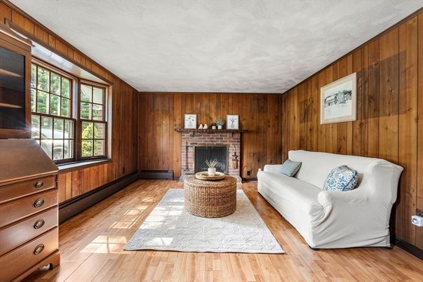 Fireplace, Interior, Living room, Wood Texture Flooring, Wooden Walls