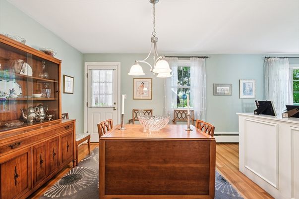 Dining room, Interior, Pendant Lights, Wood Texture Flooring