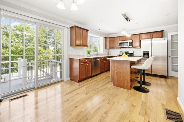 Interior, Kitchen, Pendant Lights, Stainless Steel Appliances, Wood Texture Flooring