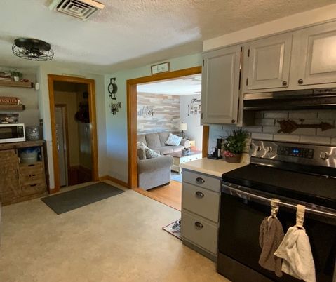 Interior, Kitchen, Living room, Stainless Steel Appliances, Wood Texture Flooring