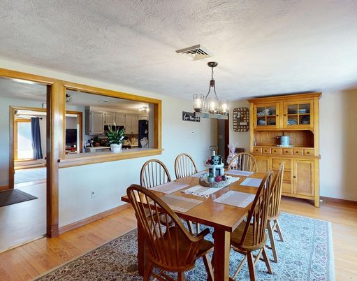 Dining room, Interior, Pendant Lights, Wood Texture Flooring