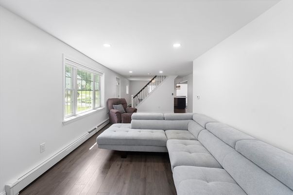 Interior, Living room, Recessed Lighting, Wood Texture Flooring