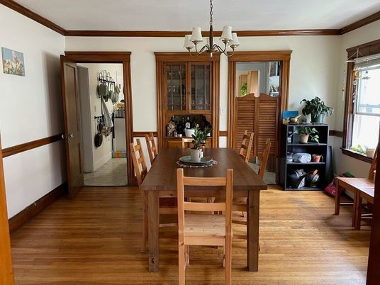 Chandelier, Dining room, Interior, Wood Texture Flooring