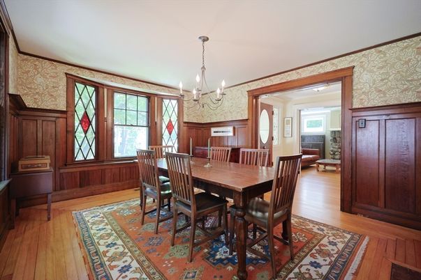 Chandelier, Dining room, Interior, Wood Texture Flooring
