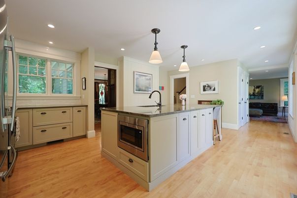 Interior, Kitchen, Pendant Lights, Recessed Lighting, Wood Texture Flooring