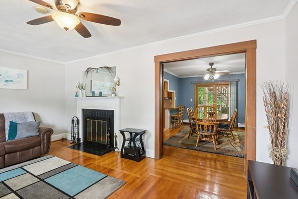 Dining room, Fireplace, Interior, Wood Texture Flooring