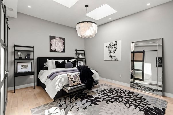 Bedroom, Interior, Pendant Lights, Recessed Lighting, Wood Texture Flooring