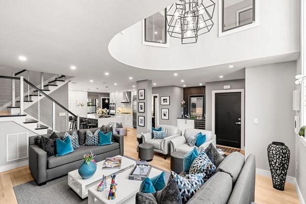 Interior, Kitchen, Living room, Pendant Lights, Recessed Lighting, Wood Texture Flooring
