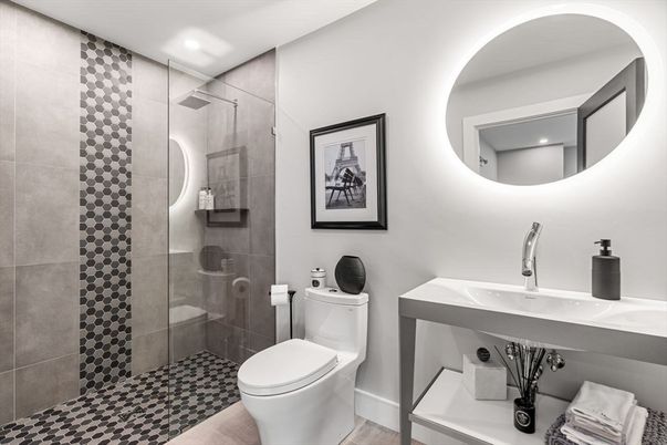 Bathroom, Glass Shower, Interior, Recessed Lighting