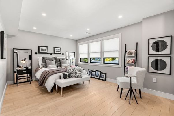 Bedroom, Interior, Recessed Lighting, Water, Wood Texture Flooring