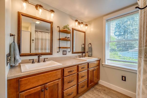 Bathroom, Dual Sink Vanities, Interior, Wood Texture Flooring