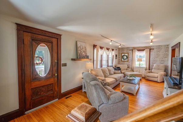 Interior, Living room, Stone Walls, Wood Texture Flooring