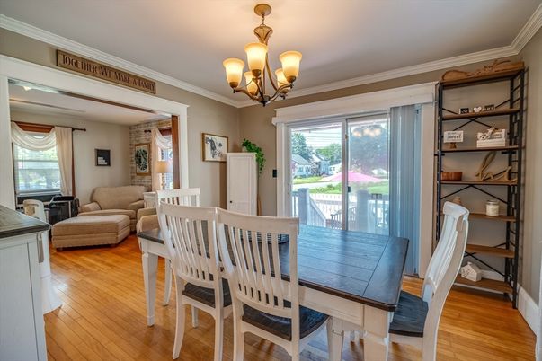 Chandelier, Dining room, Interior, Wood Texture Flooring