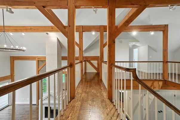 Chandelier, Interior, Pendant Lights, Recessed Lighting, Wooden Beams, Wood Texture Flooring