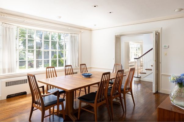 Dining room, Interior, Recessed Lighting, Wood Texture Flooring
