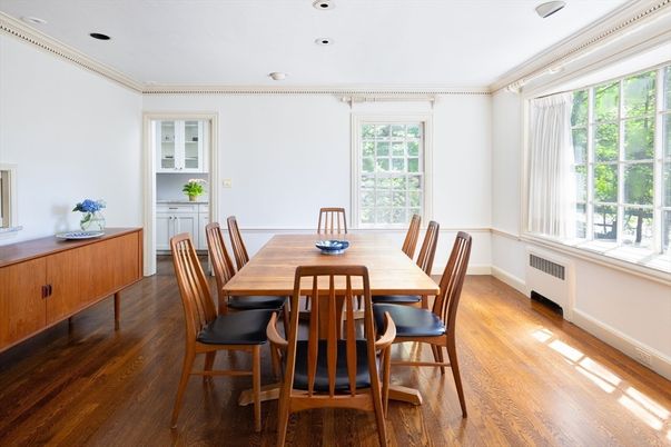 Dining room, Interior, Recessed Lighting, Wood Texture Flooring