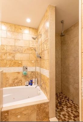 Bathroom, Interior, Recessed Lighting, Stone Walls