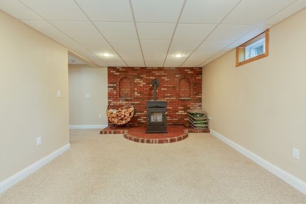 Fireplace, Interior, Recessed Lighting, Stone Walls