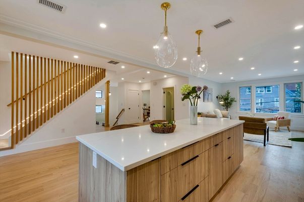 Interior, Kitchen, Living room, Pendant Lights, Recessed Lighting, Wood Texture Flooring