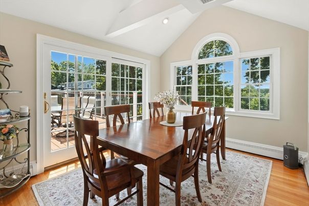 Dining room, Interior, Recessed Lighting, Wood Texture Flooring
