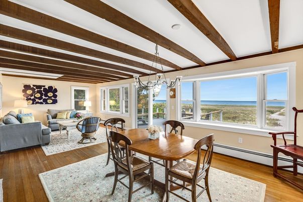 Chandelier, Dining room, Interior, Living room, Water, Wooden Beams, Wood Texture Flooring