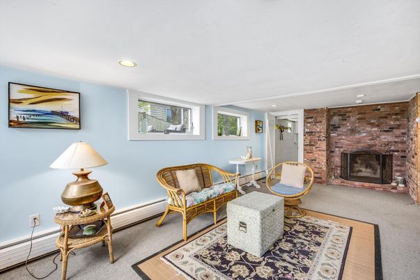 Fireplace, Interior, Recessed Lighting, Stone Walls