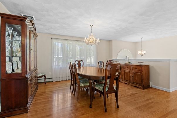 Chandelier, Dining room, Interior, Wood Texture Flooring