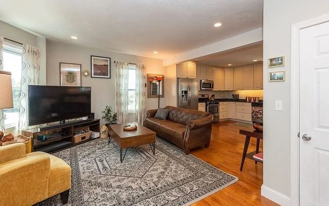 Interior, Kitchen, Living room, Recessed Lighting, Stainless Steel Appliances, Wood Texture Flooring