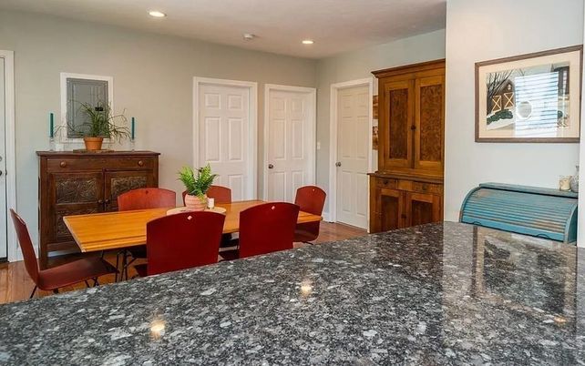Dining room, Interior, Recessed Lighting, Wood Texture Flooring