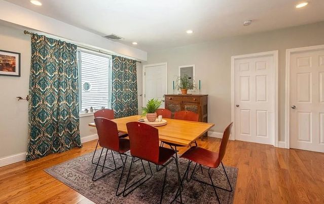 Dining room, Interior, Recessed Lighting, Wood Texture Flooring