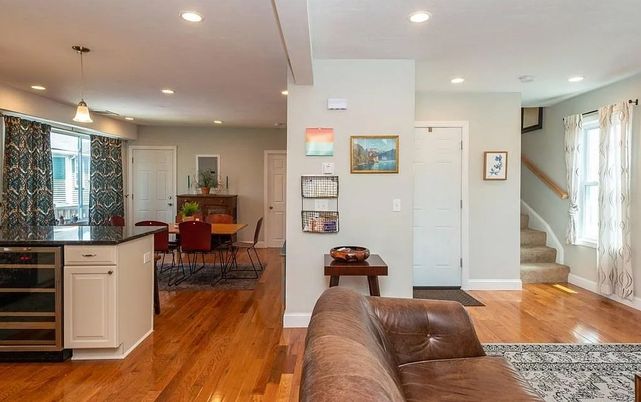 Dining room, Interior, Pendant Lights, Recessed Lighting, Wood Texture Flooring