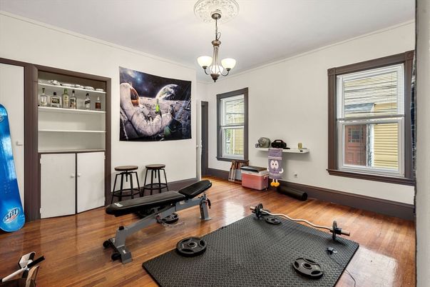 Fitness Equipment, Interior, Pendant Lights, Wood Texture Flooring