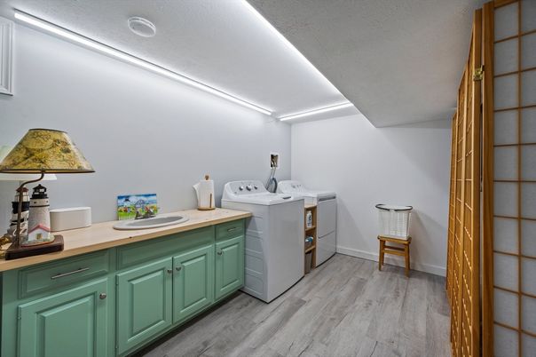 Interior, Washer, Wood Texture Flooring