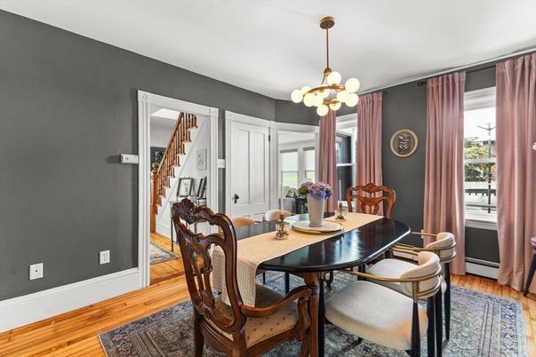 Chandelier, Dining room, Interior, Pendant Lights, Wood Texture Flooring