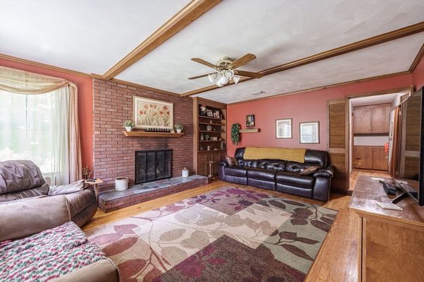 Fireplace, Interior, Living room, Stone Walls, Wood Texture Flooring