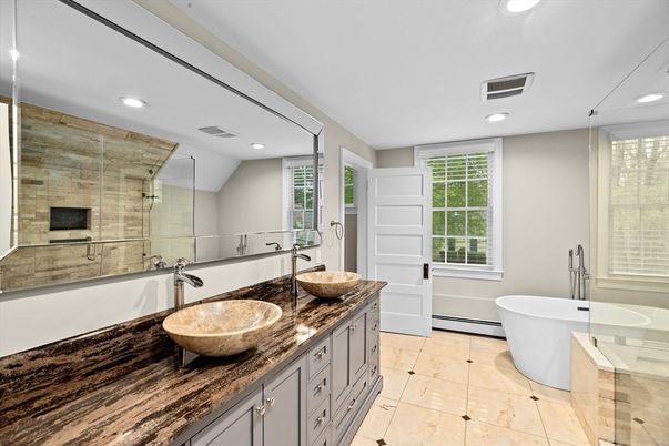 Bathroom, Dual Sink Vanities, Free Standing Baths, Glass Shower, Interior, Recessed Lighting