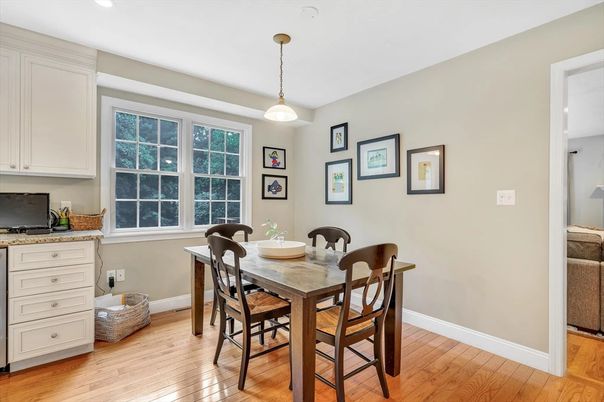 Dining room, Interior, Pendant Lights, Recessed Lighting, Wood Texture Flooring