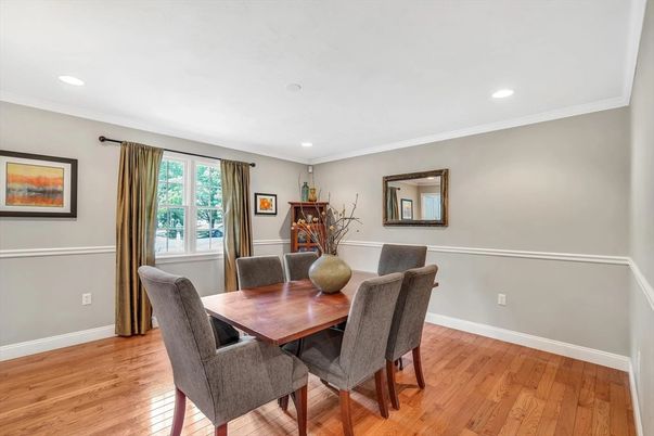 Dining room, Interior, Recessed Lighting, Wood Texture Flooring