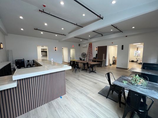 Dining room, Interior, Recessed Lighting, Wood Texture Flooring
