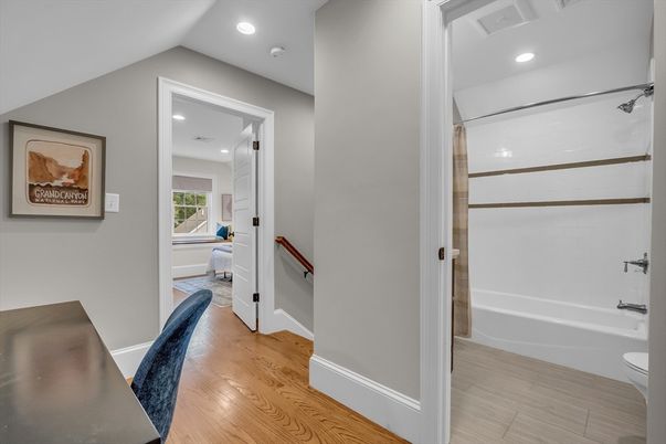 Bathroom, Interior, Recessed Lighting, Wood Texture Flooring