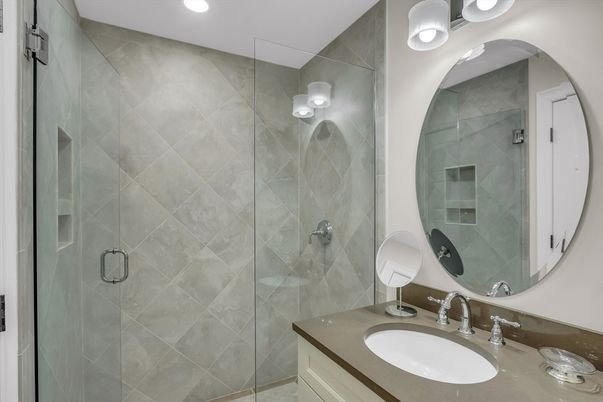 Bathroom, Glass Shower, Interior, Recessed Lighting
