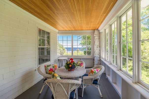 Dining room, Interior, Sun Room, Water, Wooden Ceilings, Wood Texture Flooring