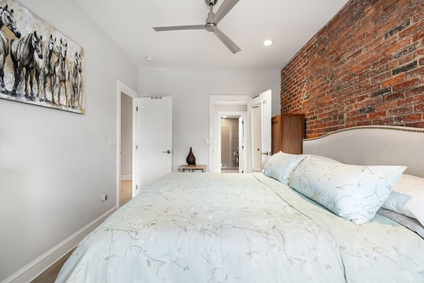 Bedroom, Interior, Recessed Lighting, Stone Walls